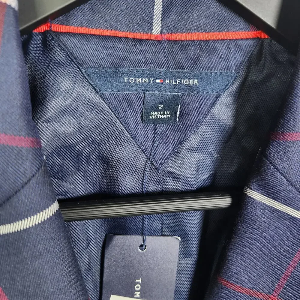 NEW Tommy Hilfiger Blazer Sz 2 Womens Navy Blue Plaid Academia Preppy Old Money - Picture 2 of 16